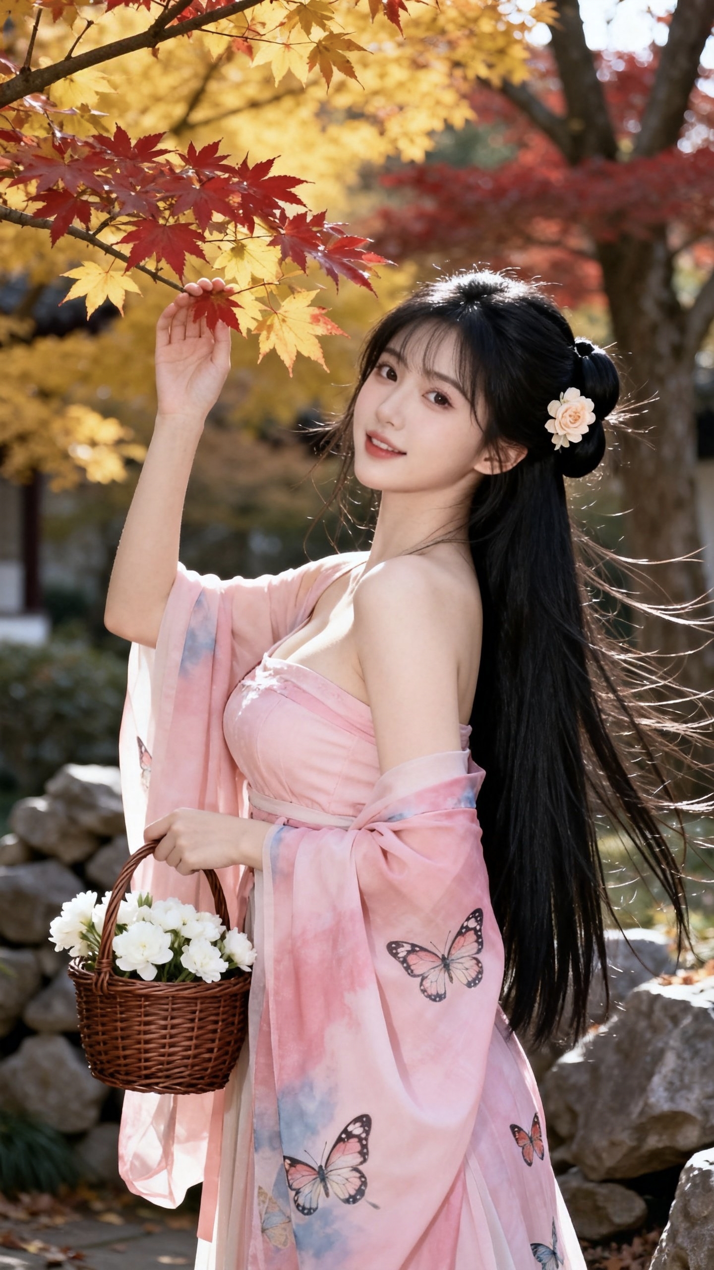 枫树下汉服少女